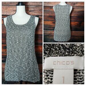 Chicos Knit Tank Top Size 1 US M Boho Marled Cotton Blend Scoop Neck Pullover